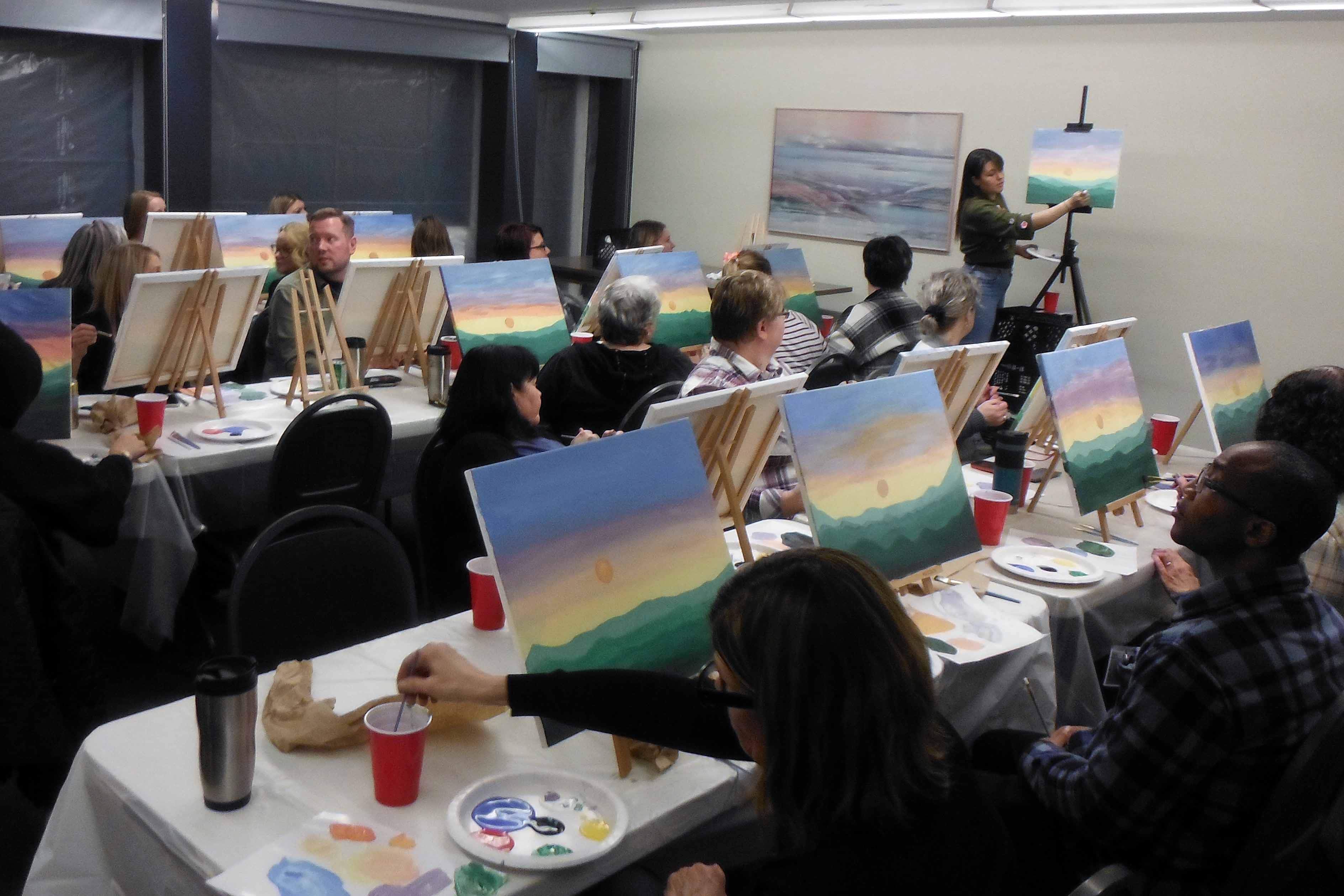 Paint night group paintings