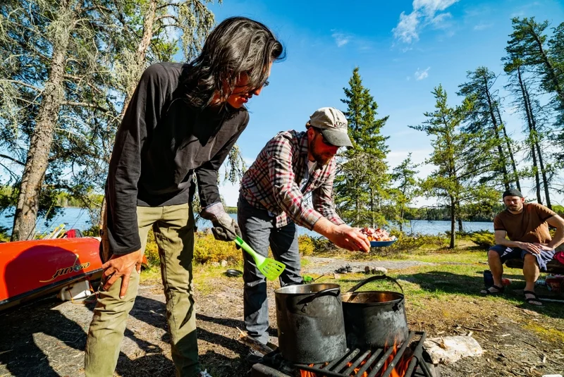 Cooking fish over a fire
