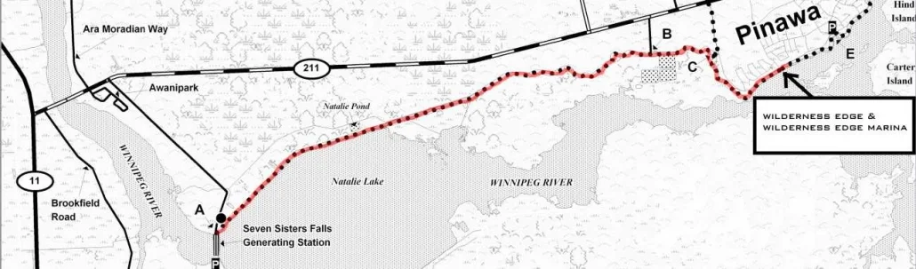 Trail map from Seven Sisters Falls to Pinawa