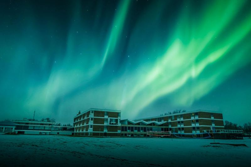 Northern lights over the river