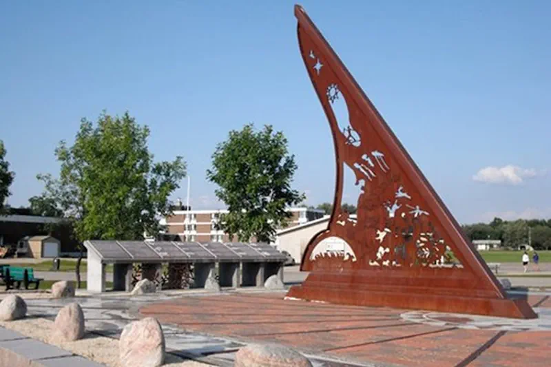 The Pinawa heritage sundial beside the river